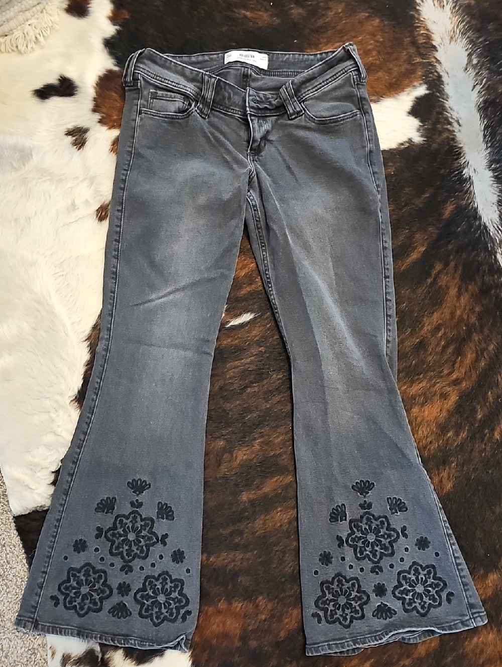 Hollister Charcoal Gray Embroidered Flare Jeans